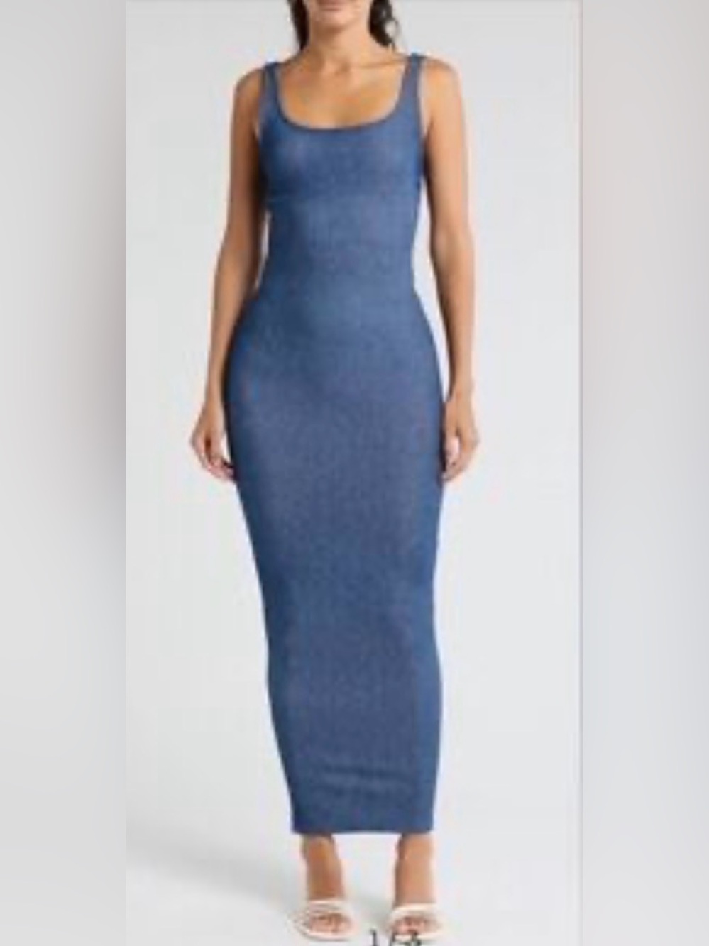 Naked Wardrobe NEW Women Small Blue Denim Sculpt Tank Bodycon Maxi Dress